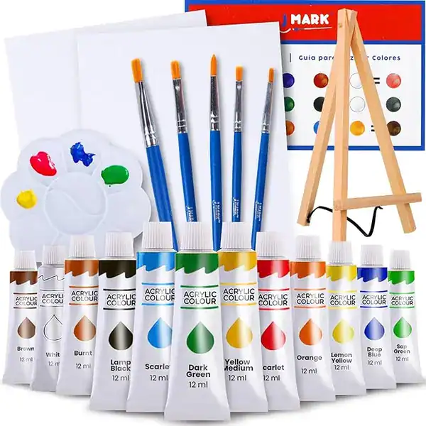 Conjunto de pintura acrílica para adultos com telas, pincéis e paleta