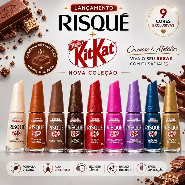 Kit Risqué & KitKat — 9 Cores — guia de presentes para quem gosta de unhas da Presendicas
