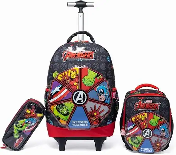 Kit mochila + lancheira + estojo Avengers — Disney — presente dos Vingadores