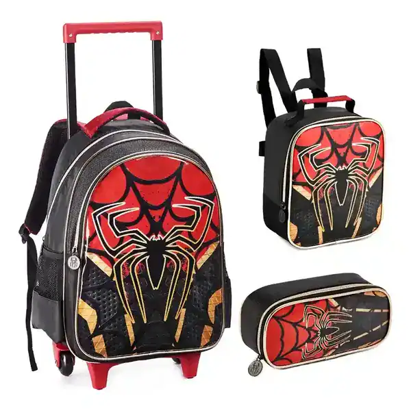 Kit Mochila de Rodinha Escolar + Lancheira + Estojo