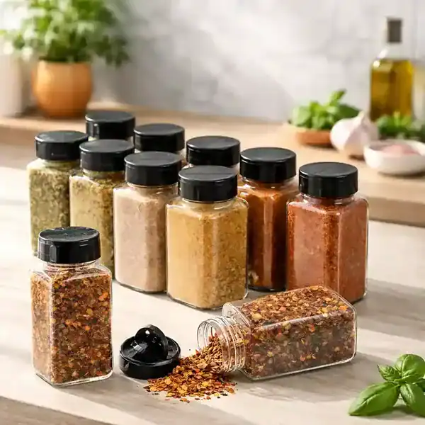 Kit potes de tempero de plástico quadrado — presente para quem gosta de cozinhar