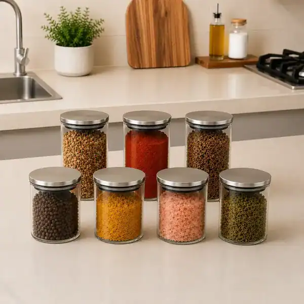 Kit potes herméticos luxo 200 ml com tampa inox para temperos — presente para quem gosta de cozinhar