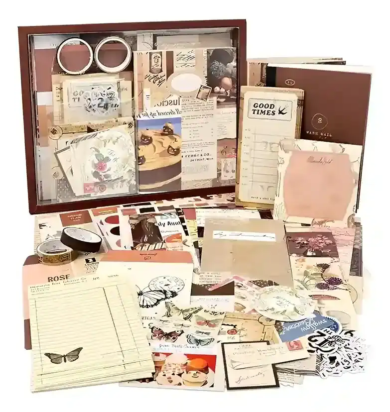 Kit De Scrapbook Vintage Com 155 Peças, Caderno E Adesivos