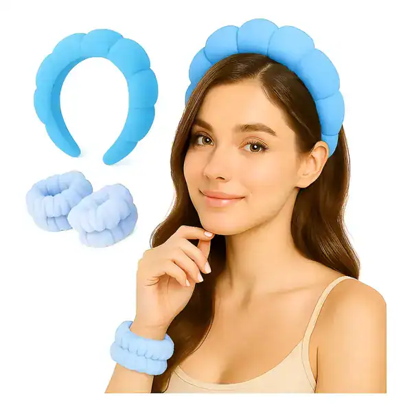 Kit Tiara Nuvem Atoalhada com Pulseira — guia de presentes para quem ama maquiagem da Presendicas