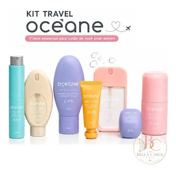 Kit travel Océane com sete itens de cuidados em tamanho mini