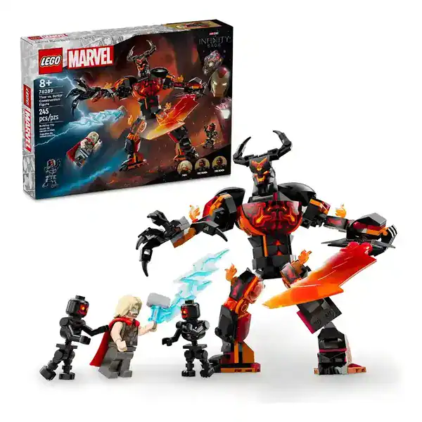 Caixa do set LEGO Marvel Thor vs Surtur com minifiguras
