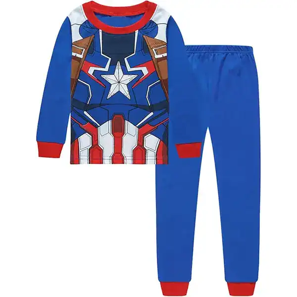Conjunto de pijama infantil de algodão com estampa do Capitão América