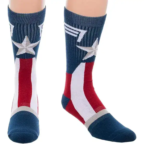 Meia crew Marvel com estampa do uniforme do Capitão América