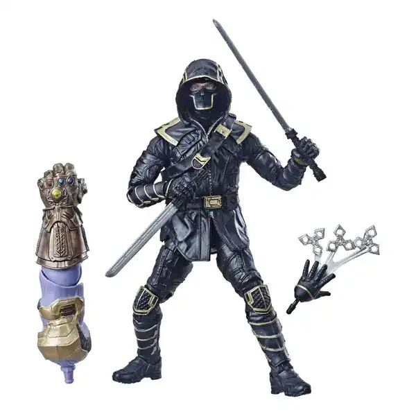 Boneco Marvel Legends Cult Comics do Ronin com traje escuro, capuz e espadas