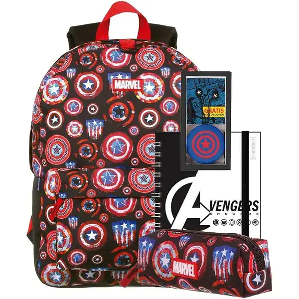 Mochila urbana geek do Capitão América com compartimento para notebook