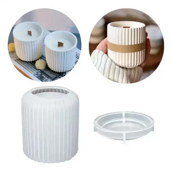 Molde de Silicone Pote com Tampa Listrado