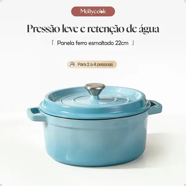 Mollycook — caçarola de ferro fundido esmaltado 22 cm, 2,7 L (azul) — presente para quem gosta de cozinhar