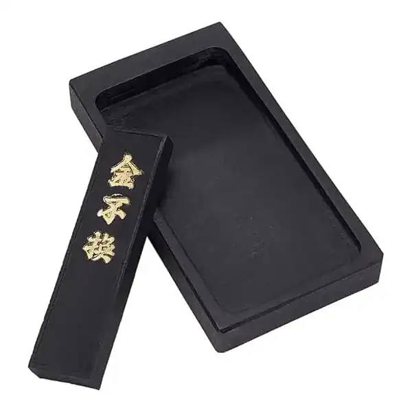 Pedra de tinta de caligrafia chinesa com bastão de tinta