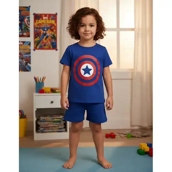 Pijama fantasia infantil de algodão com o uniforme do Capitão América