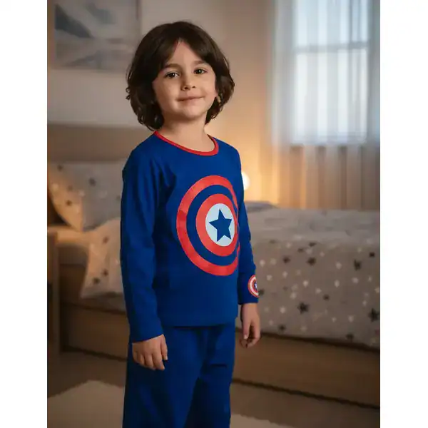 Pijama fantasia infantil de manga longa do Capitão América