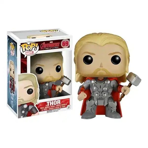 Funko Pop Marvel Avengers do Thor com capa vermelha e martelo