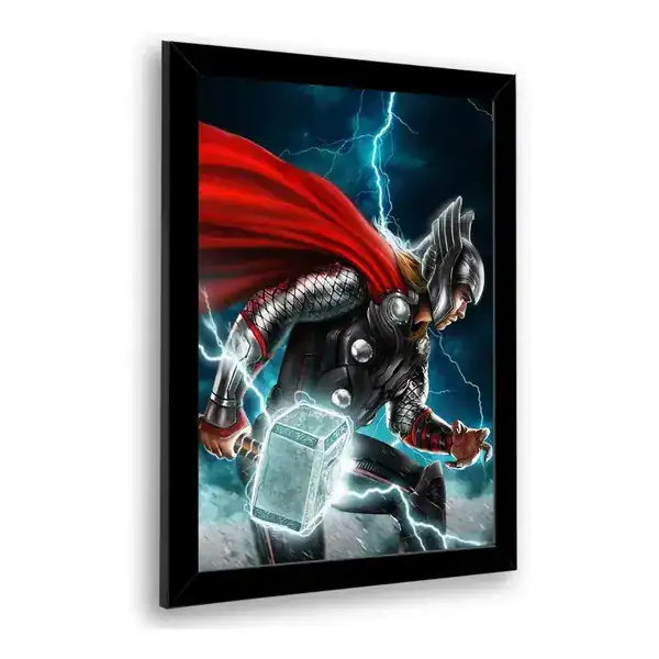 Quadro decorativo do Thor com o martelo e moldura preta