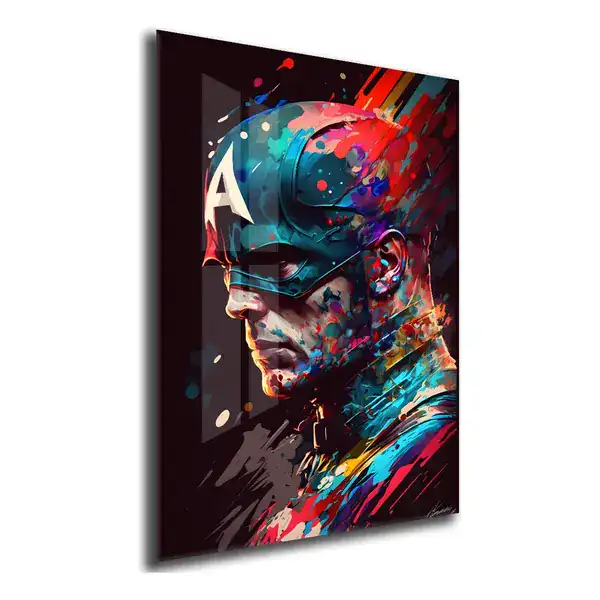 Quadro decorativo grande 90x60 com arte digital colorida do Capitão América