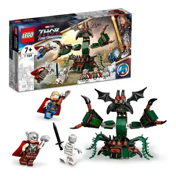 Set LEGO Marvel Attack on New Asgard com barco e minifiguras asgardianas