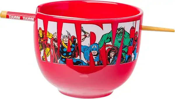 Tigela de arroz com pauzinhos Marvel Comics retrô — presente dos Vingadores