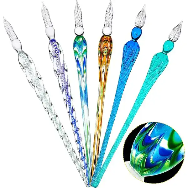 Zonon 6 Peças Caneta de Vidro Bico de Pena Artesanal