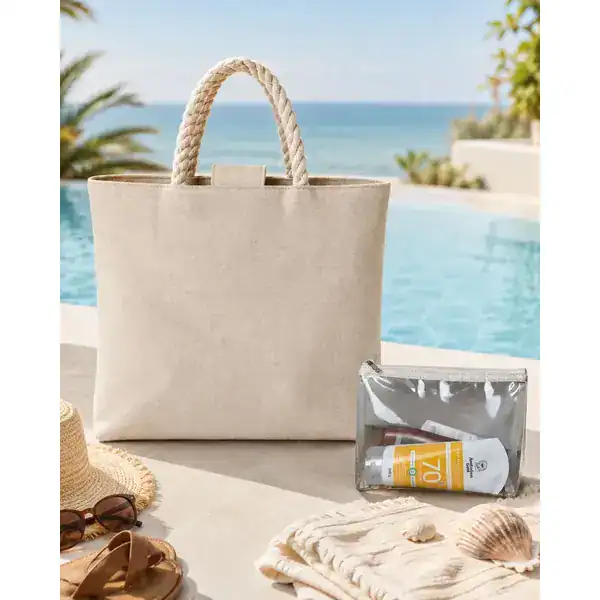 Bolsa Praia Grande Linho Impermeável Alça Trançada — guia de presentes de praia da Presendicas