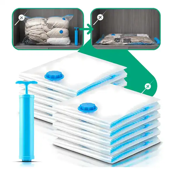 Kit 10 sacos a vácuo 50 × 60 cm com bomba — presente para quem gosta de viajar