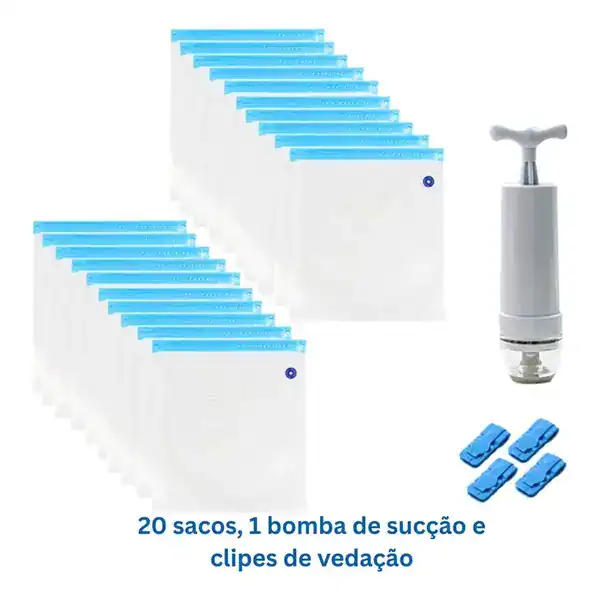 Kit 20 sacos herméticos com bomba manual — presente para quem gosta de viajar