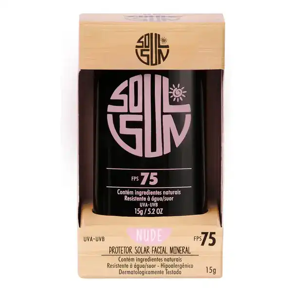 Soul Sun — protetor solar mineral vegano em bastão, cor nude, FPS 75 — presente para quem gosta de viajar