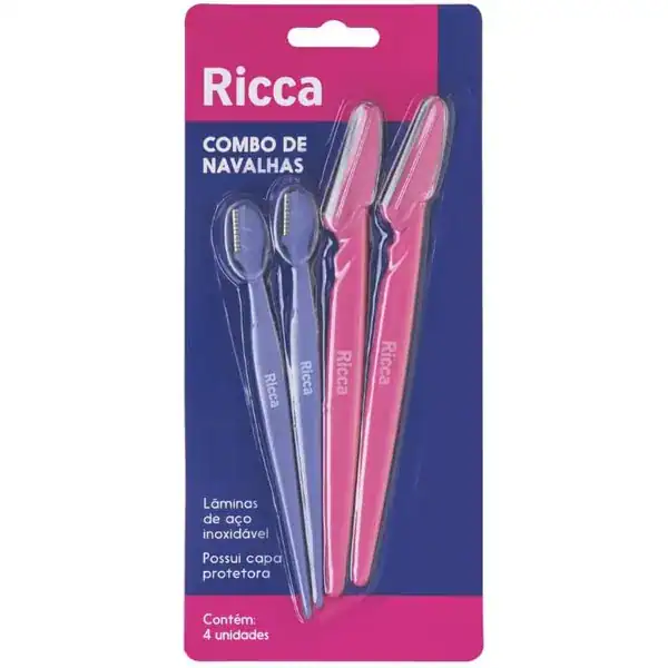 Ricca — Conjunto com 4 Navalhas para Sobrancelha — guia de presentes de sobrancelha e cílios da Presendicas